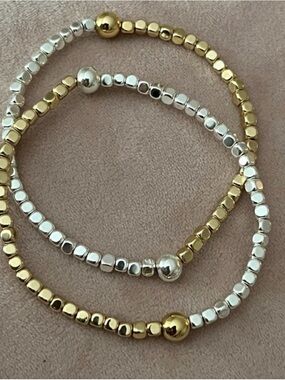 Two-Tone Gold and Silver Beaded Stretch Bracelet Set